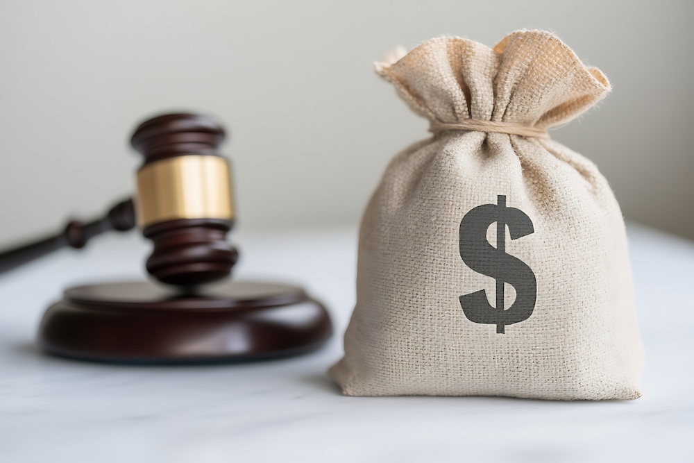 Gavel and Money Symbol. A visual representing legal decisions impacting monetary value and wealth distribution.  Compliance and fines concept.